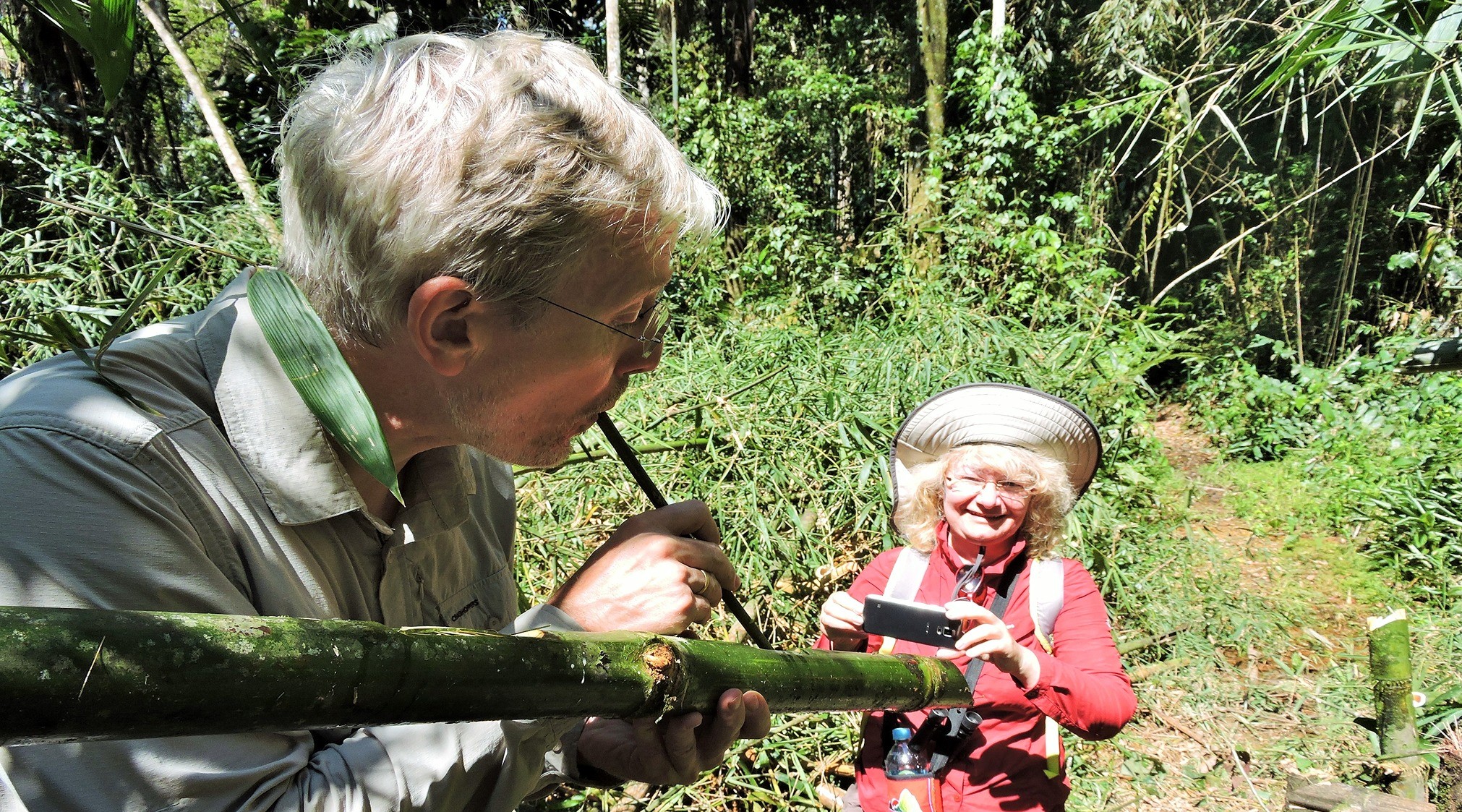 Peru Amazon Jungle Tours Drinking water from bamboo